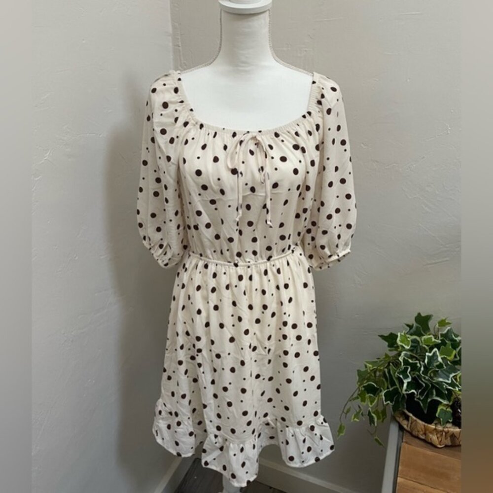 Sienna Sky White and Brown Polka‎ Dot Dress